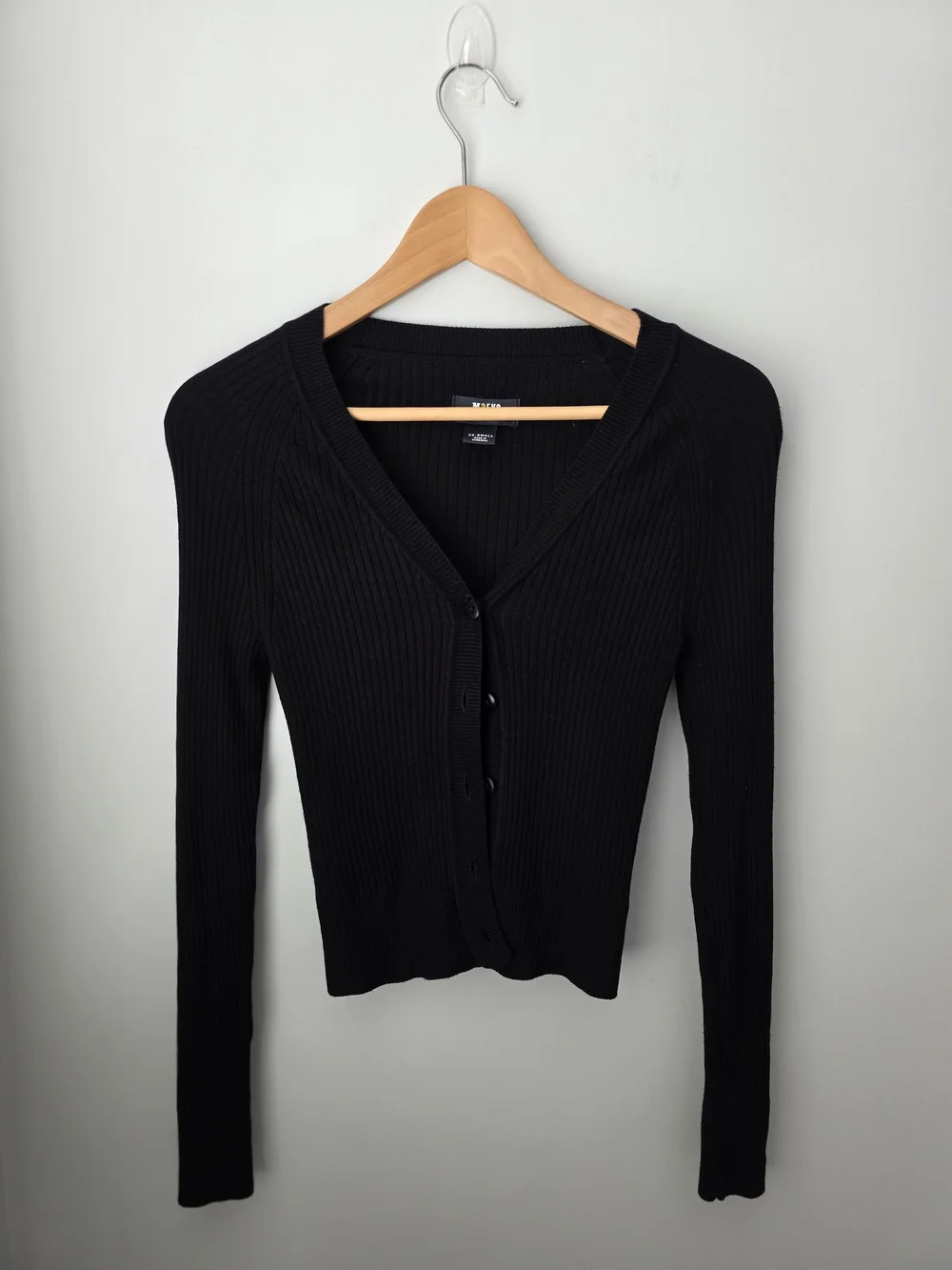 Maeve by Anthropologie Ribbed Knit Cropped Cardigan Black XXS - Picture 3 of 9